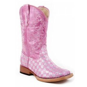 Roper Glitter Check Pink Little Kids Cowboy Boots Size 13